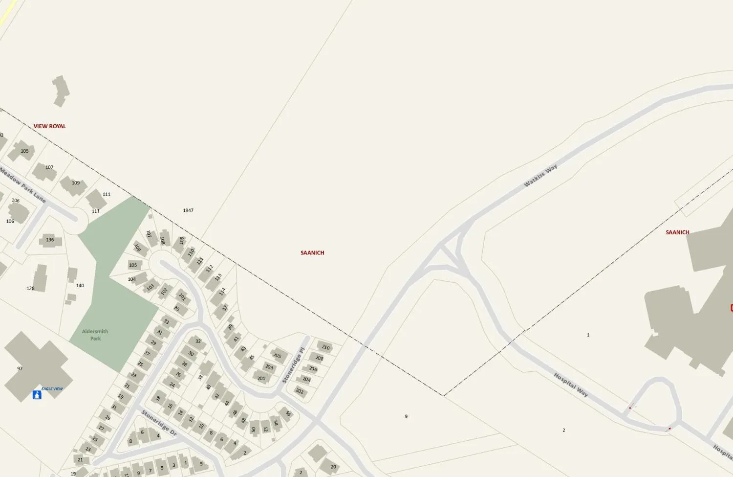Map showing park and private property sections for boundary adjustment