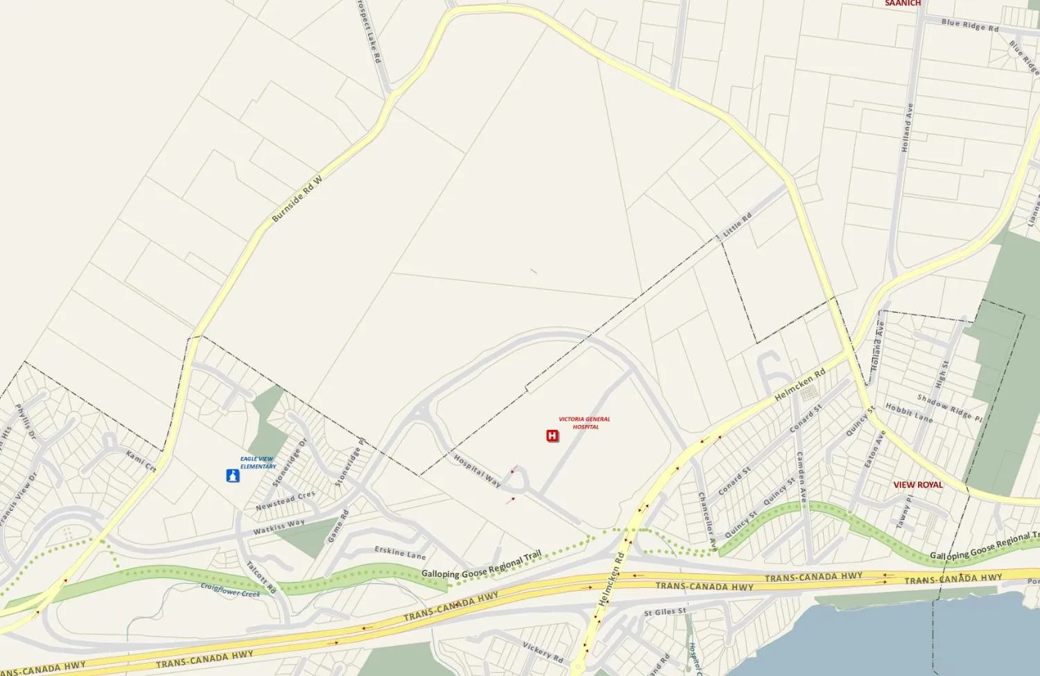 Planning map base showing municipal boundary lines and a detailed street network