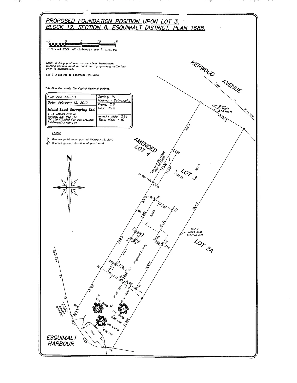Detailed survey plan for Lot 3 showing proposed building position, lot dimensions, and setbacks