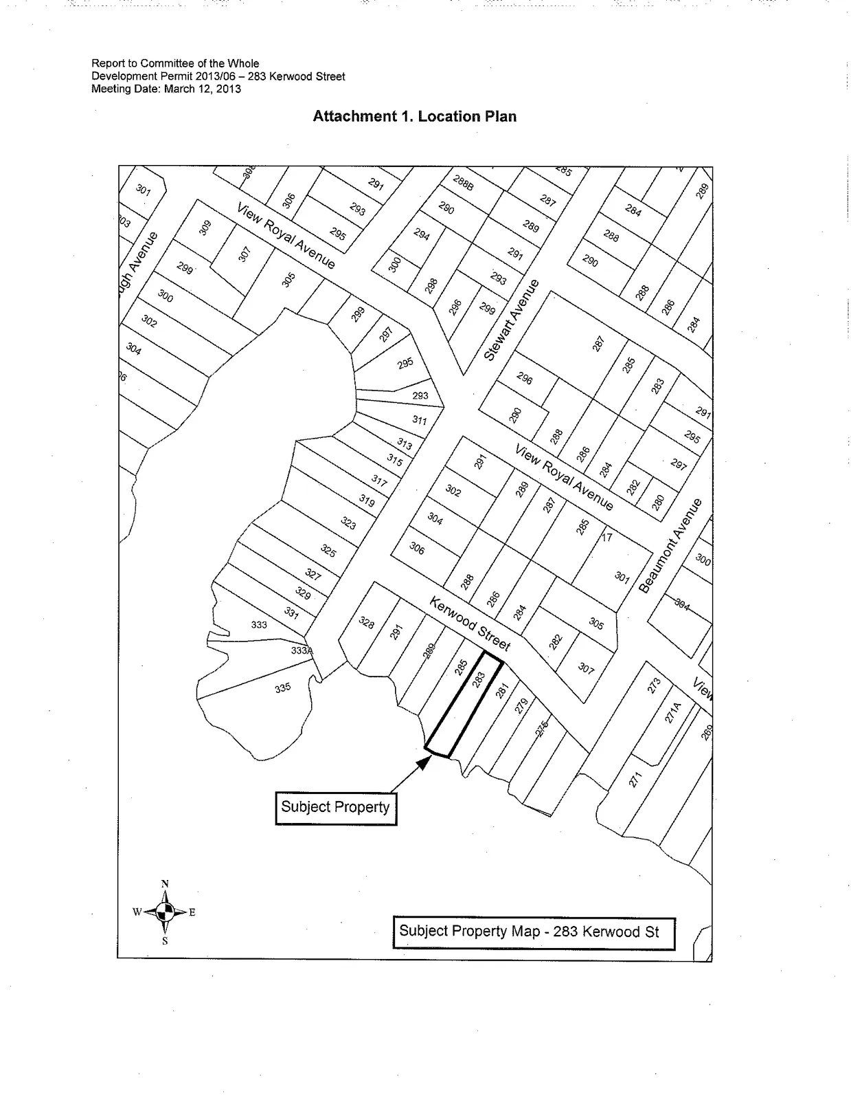 Location Plan map showing the Subject Property at 283 Kerwood Street and surrounding lots