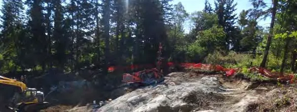 Wide panorama of the construction site during early excavation, 4 September 2013