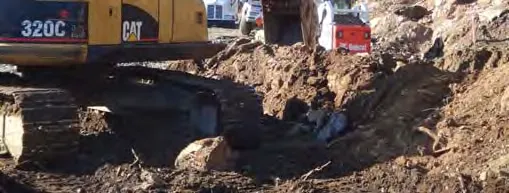 Excavator arm operating near protection fencing and trees, 25 September 2013