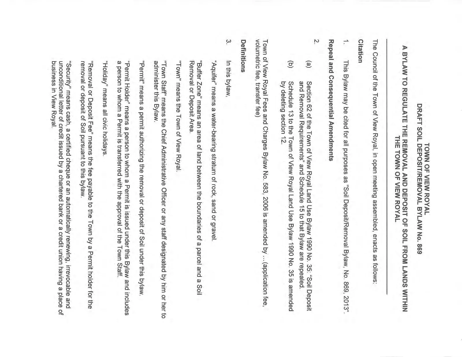 Town of View Royal Draft Soil Deposit/Removal Bylaw No. 869, Page 1