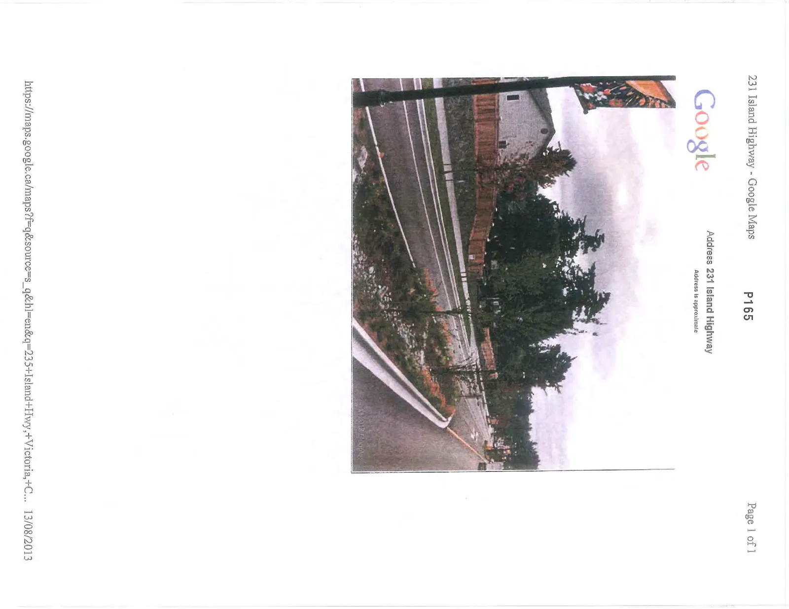 Google Maps street view photo of 231 Island Highway showing the road with a landscaped rain garden median, dated 13/08/2013.