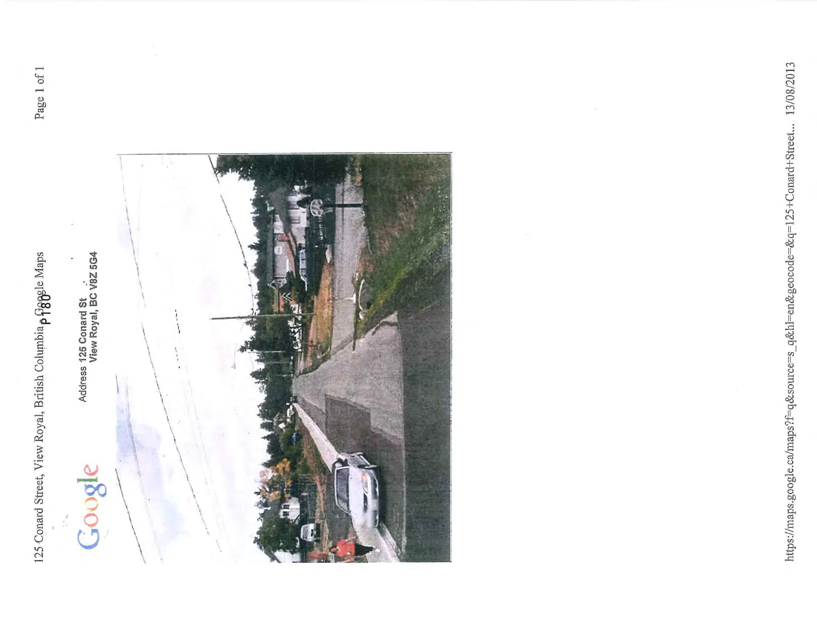 Google Maps street view photo of 125 Conard Street showing a residential street with paved and unpaved sections, dated 13/08/2013.