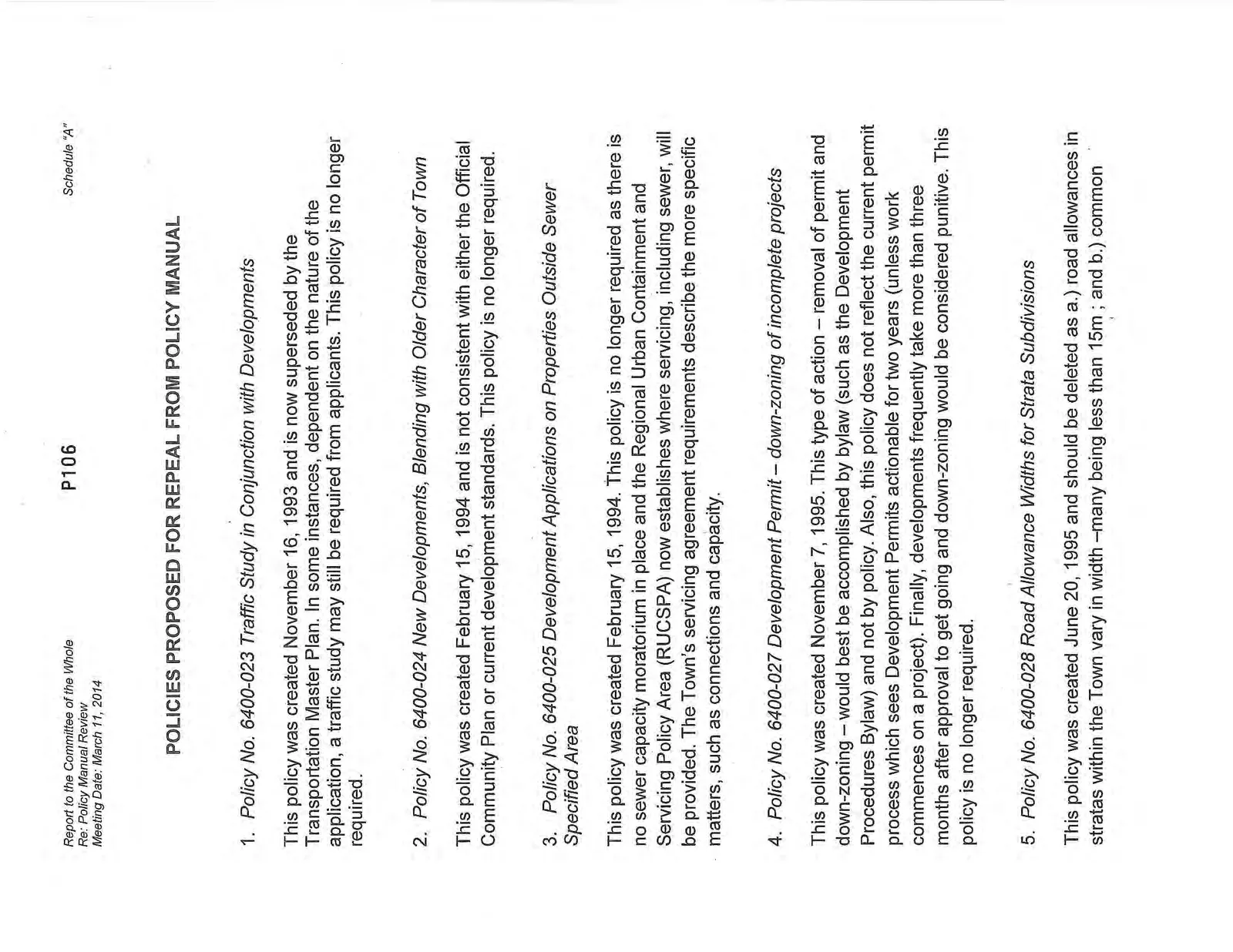 Page 1 of the report listing policies proposed for repeal