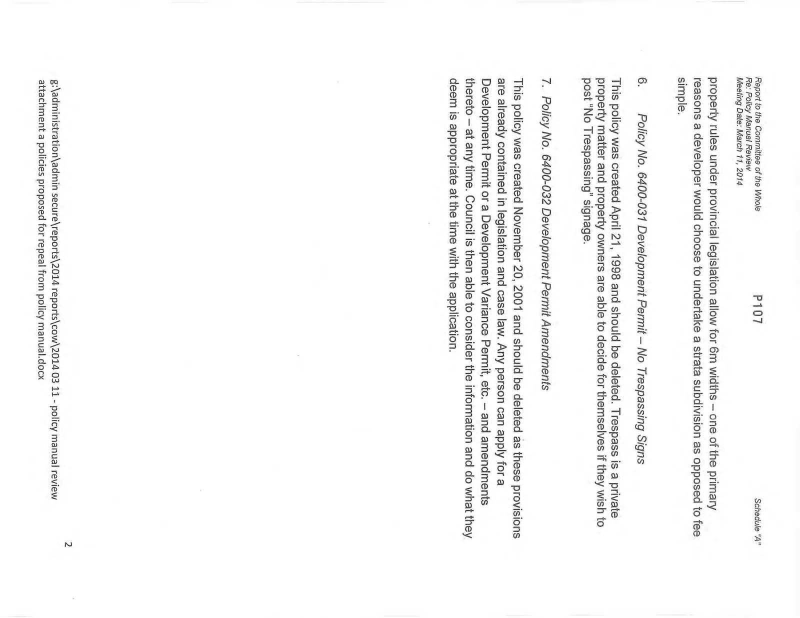 Page 2 of the report continuing the list of policies proposed for repeal