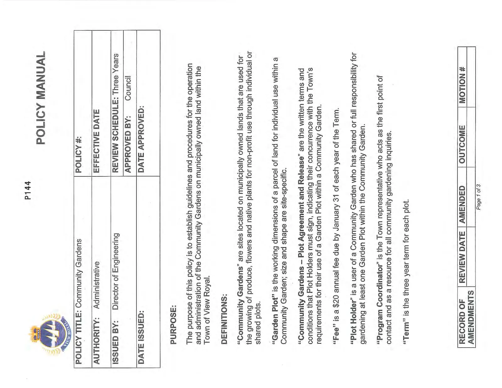 Page 1 of Community Gardens Policy Manual