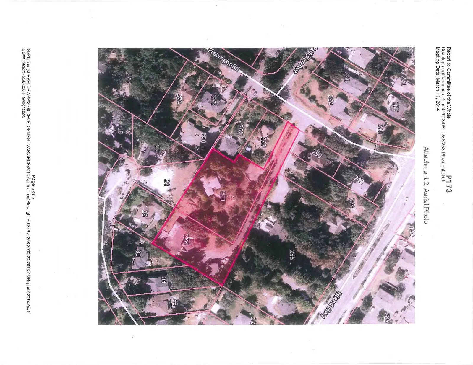 Aerial photograph of the subject property at 256-258 Plowright Rd with property boundaries outlined in red.