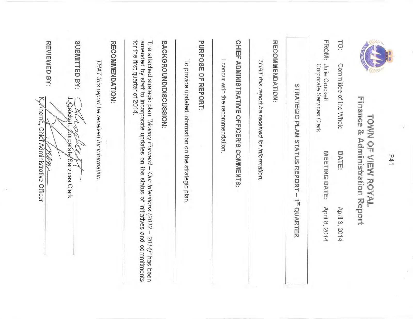 Finance & Administration Report cover page
