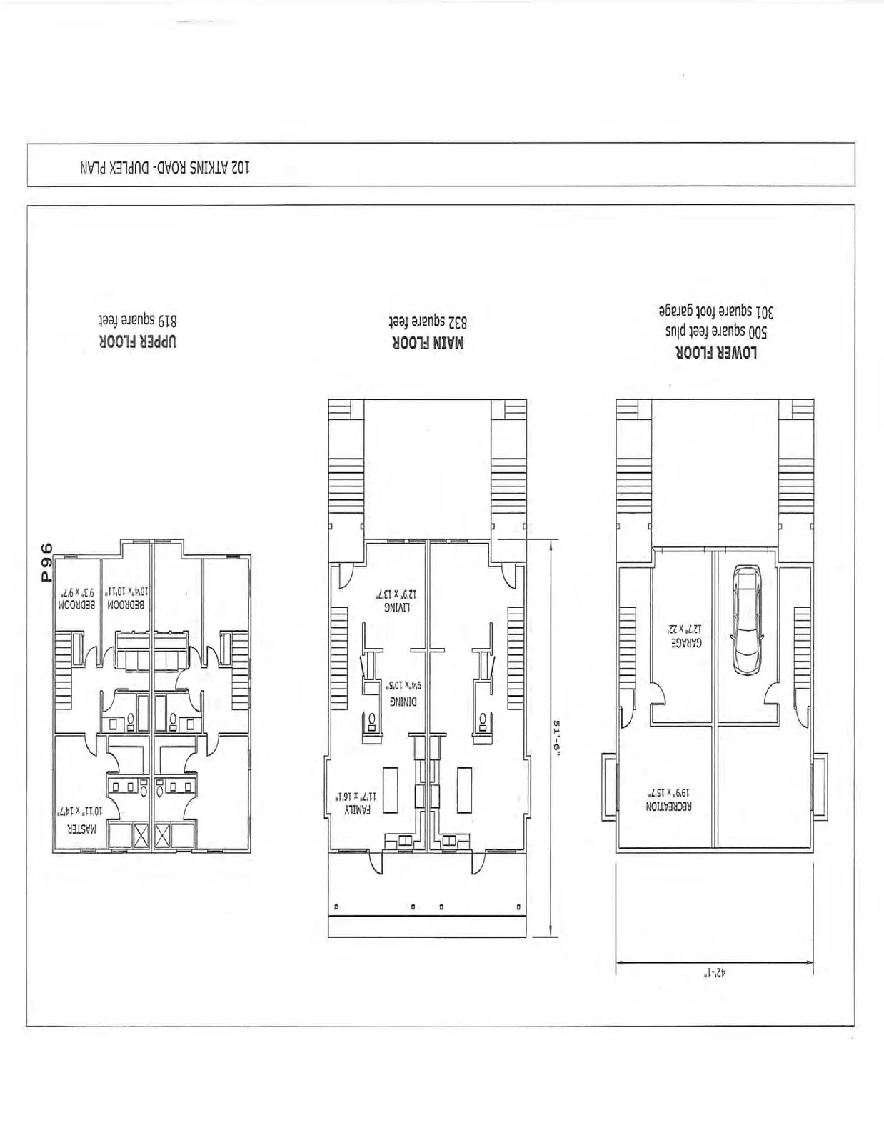 Floor plans for the Lower, Main, and Upper floors of the duplex.