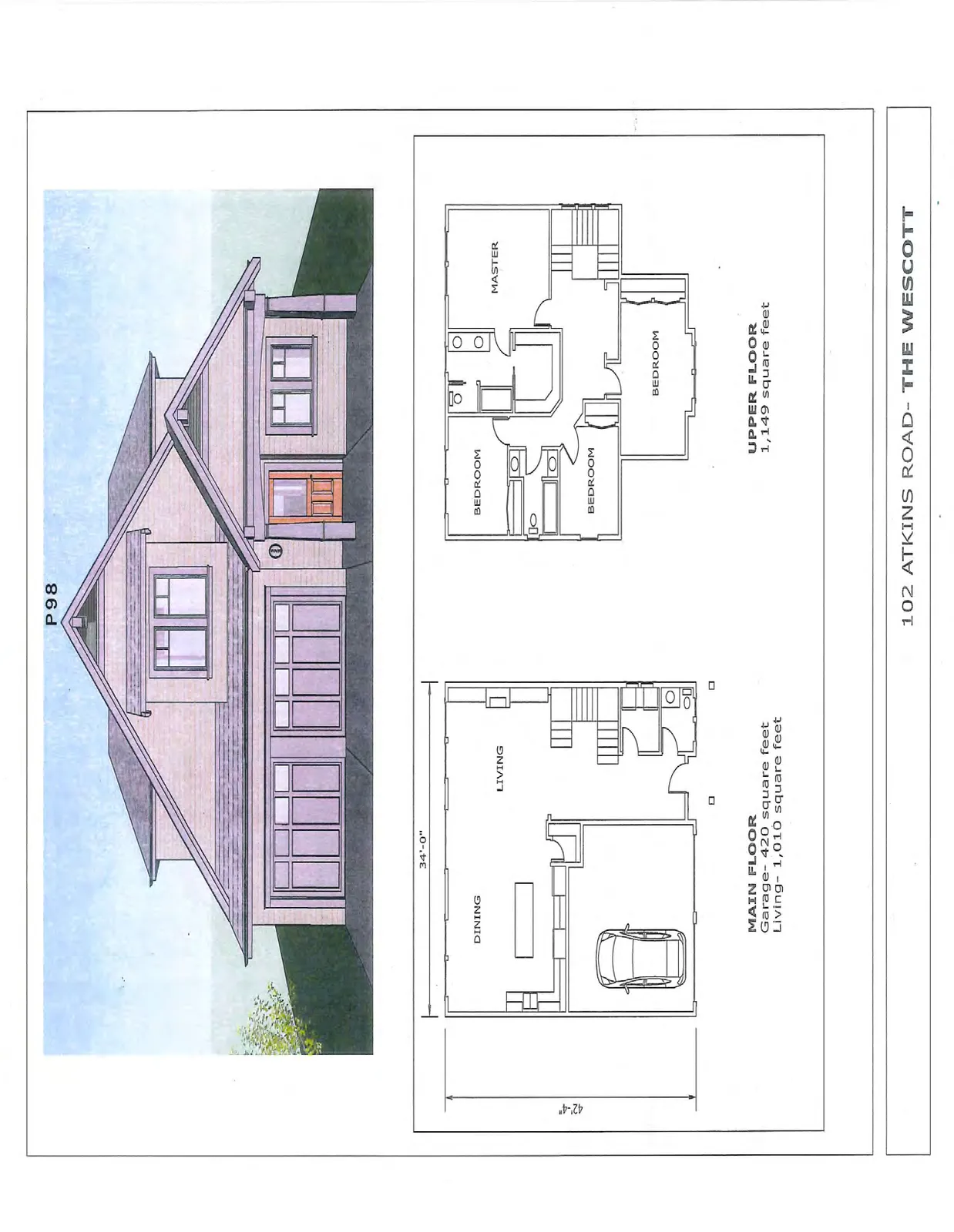 Architectural rendering and floor plans for "The Wescott" residence.