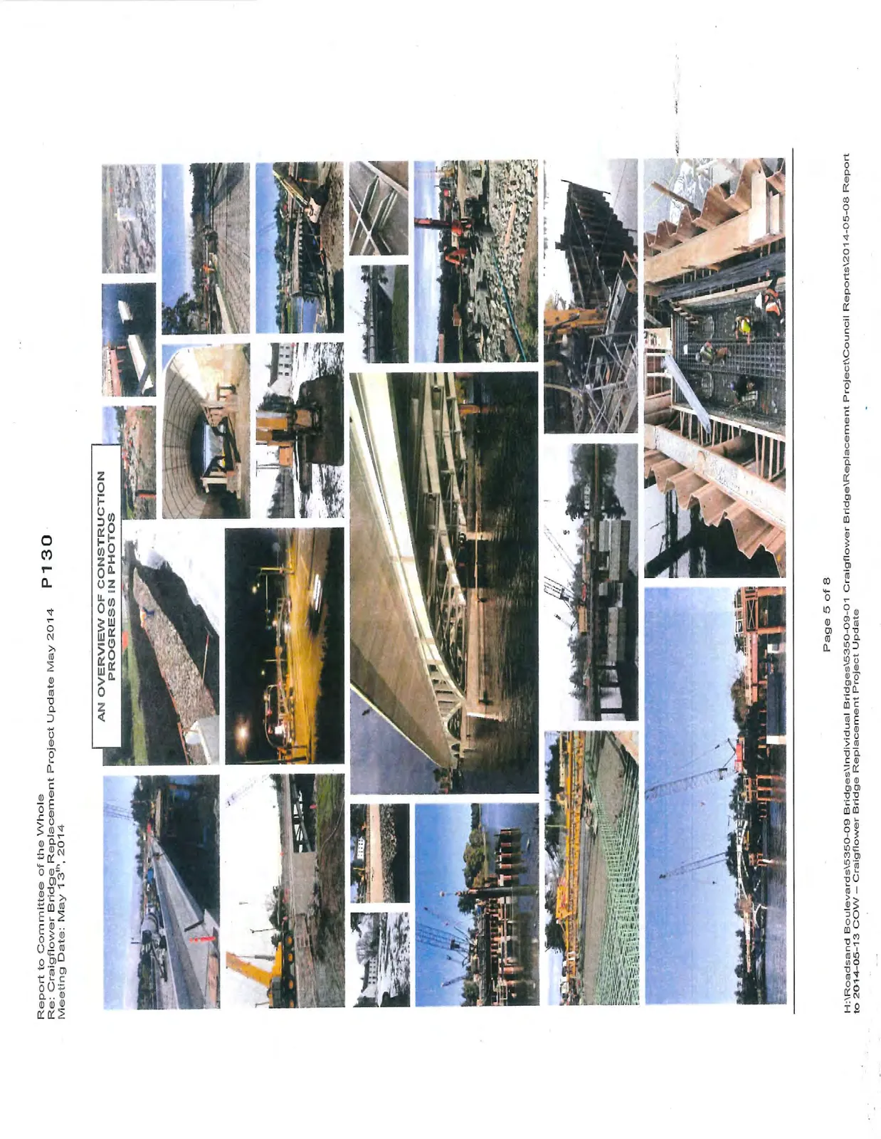 Photo of a crane removing a structure from the water with the caption "REMOVING TEMPORARY WORK BRIDGE"
