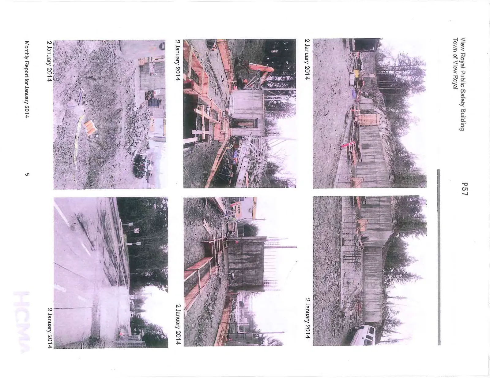 Panoramic construction site overview showing site office and equipment, 16 January 2014