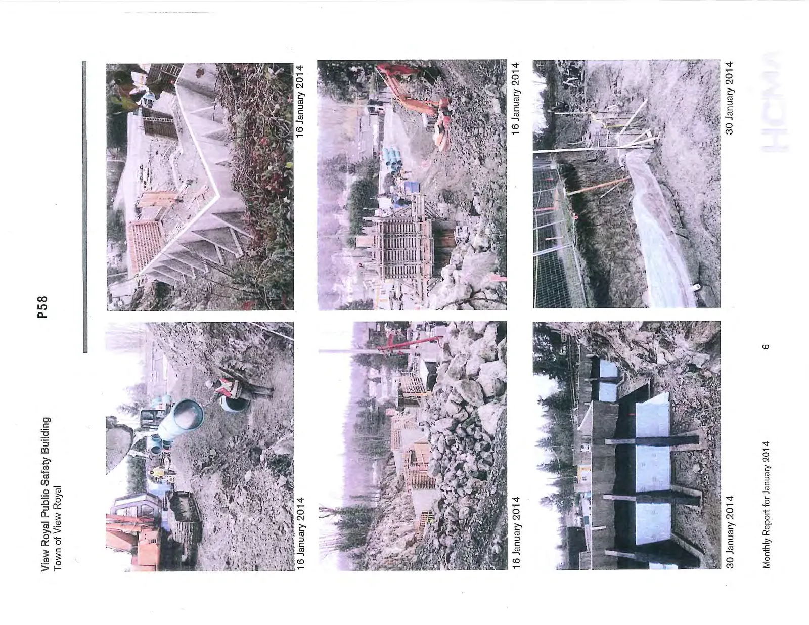 Panoramic construction site overview showing excavation area, 30 January 2014