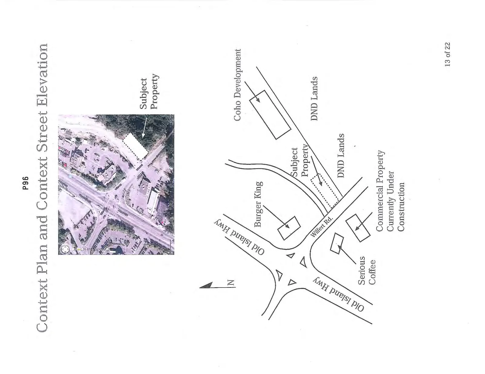 Aerial photograph showing the Subject Property and surrounding area at the intersection of Old Island Hwy and Wilfert Rd