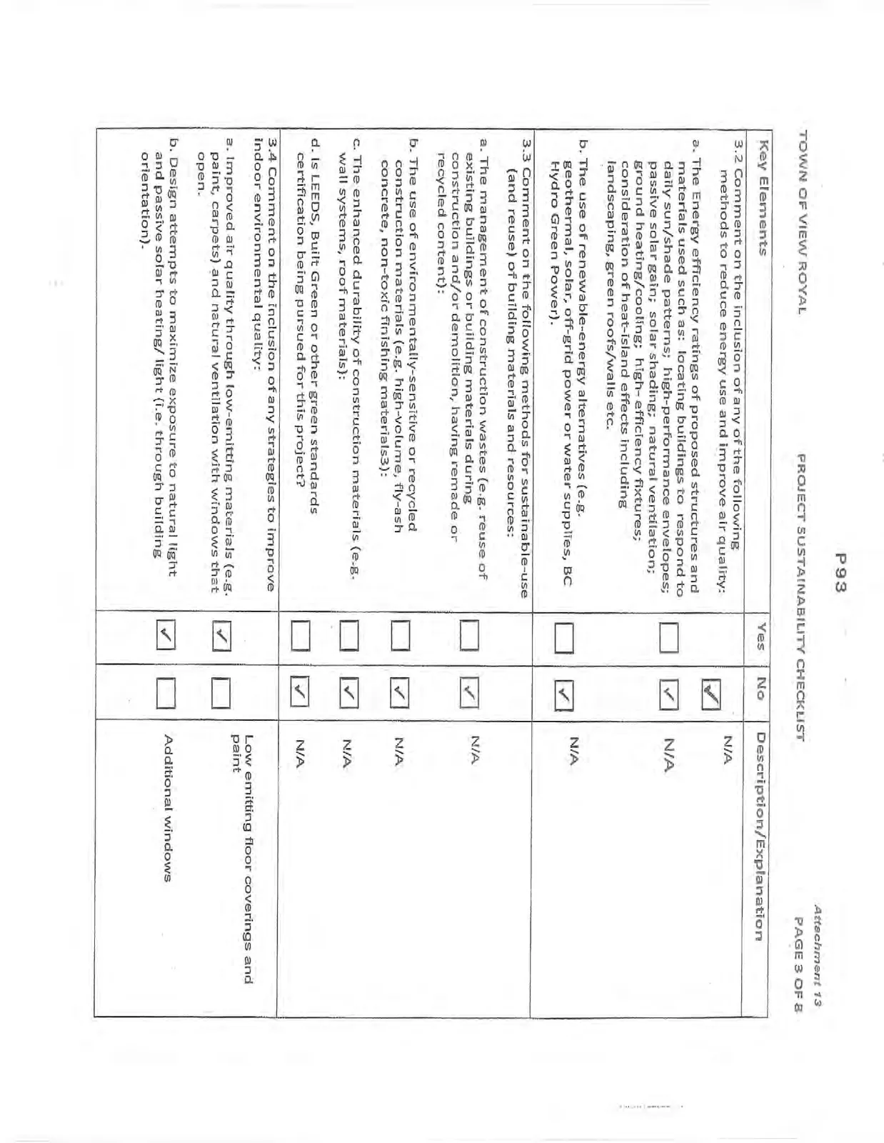 Page 3 of the checklist continuing Environmental Sustainability section