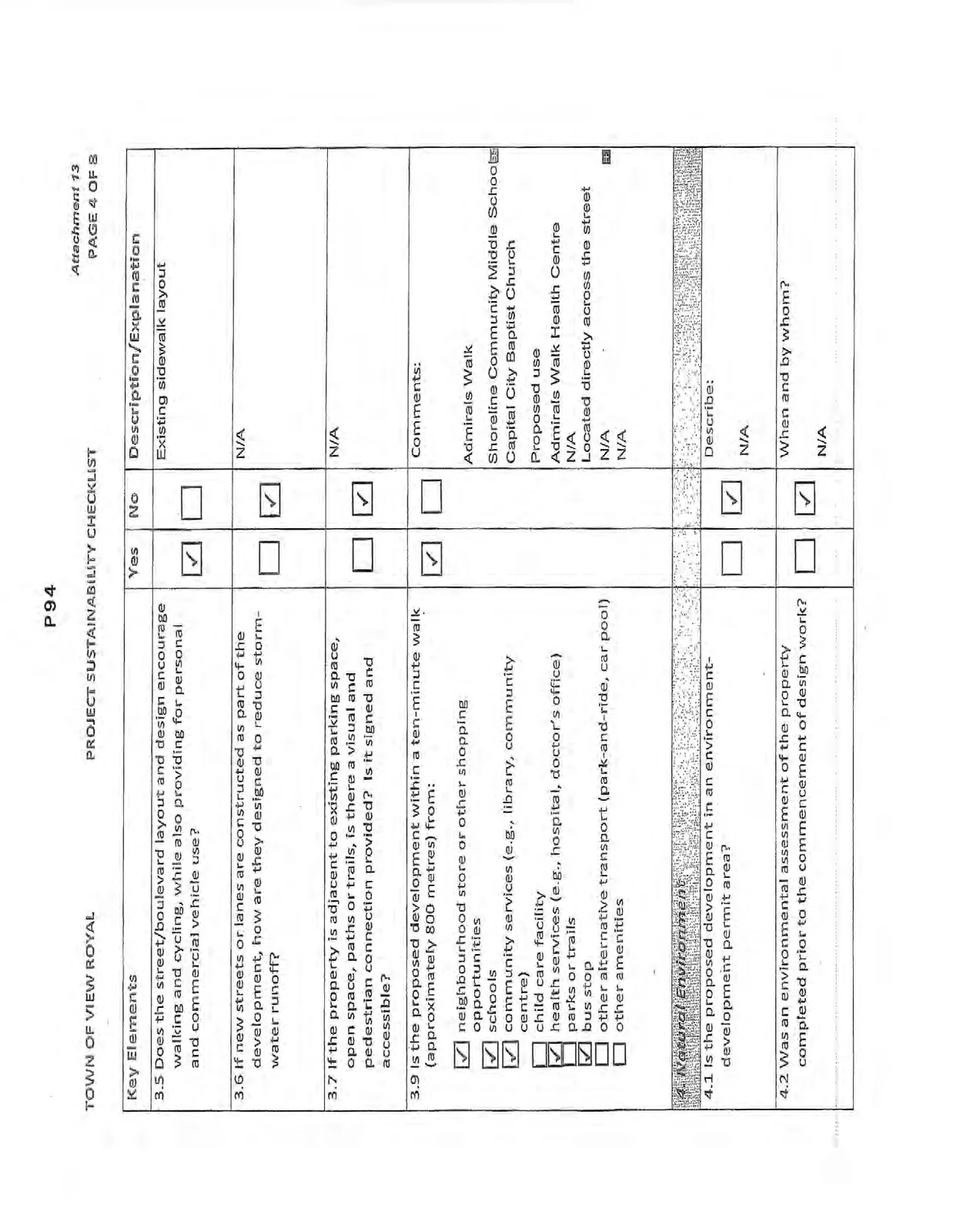 Page 4 of the checklist covering transportation accessibility and Natural Environment sections