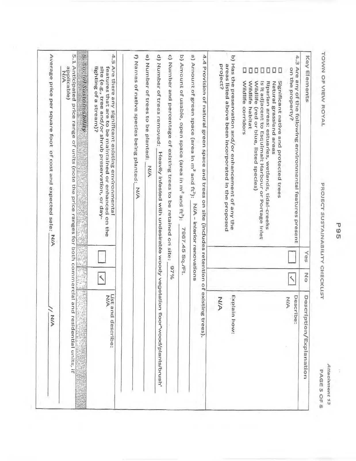 Page 5 of the checklist covering Environmental features and Social Sustainability sections