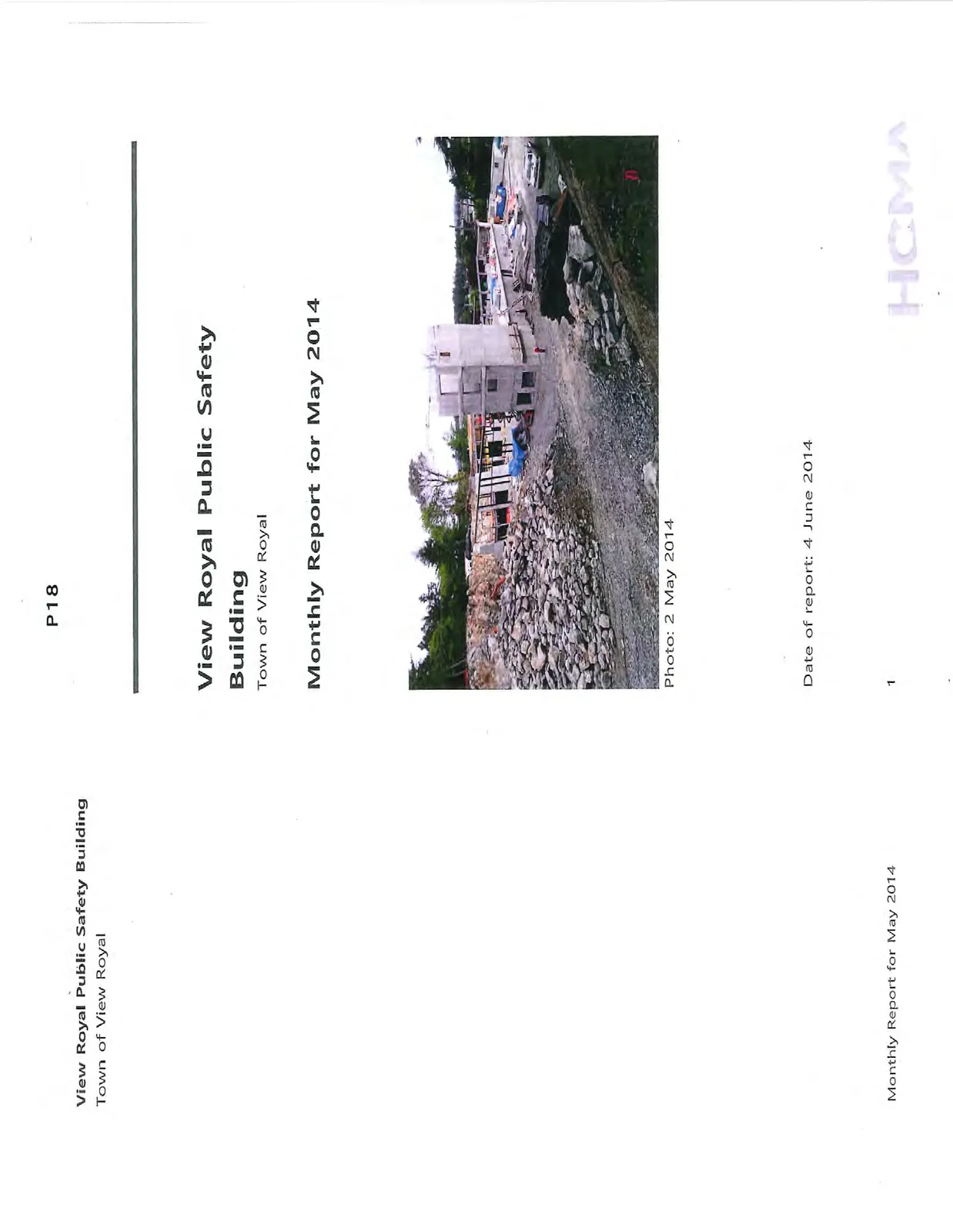 Construction site photo showing the concrete core structure and a large pile of excavated rock, dated 2 May 2014