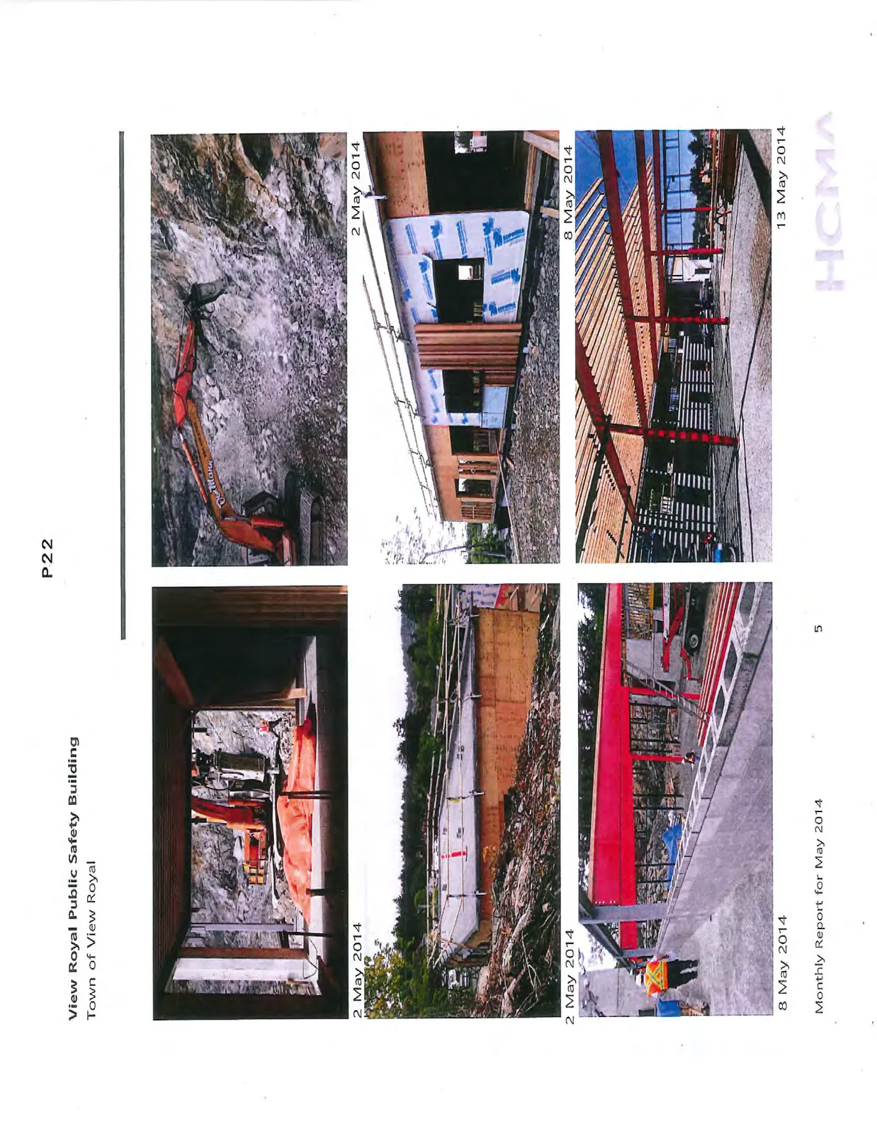 Wide view of site with excavators and building foundation work, 8 May 2014