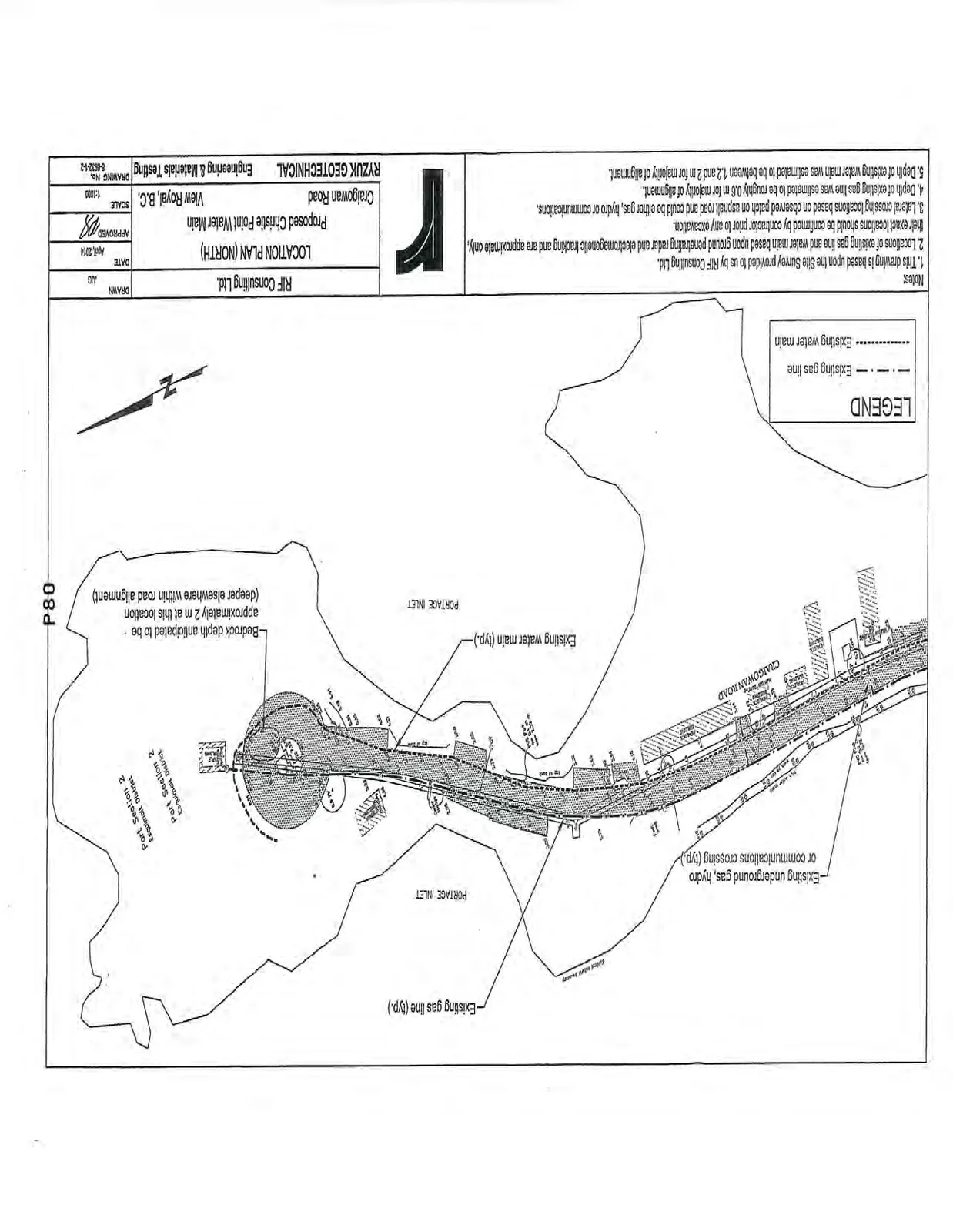 Location plan (north) of Craigowan Road showing existing utility lines and Portage Inlet