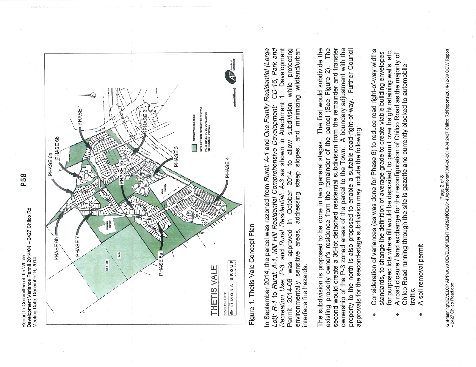 Figure 1. Thetis Vale Concept Plan map showing proposed development phases, park areas, and the Mill Hill area.