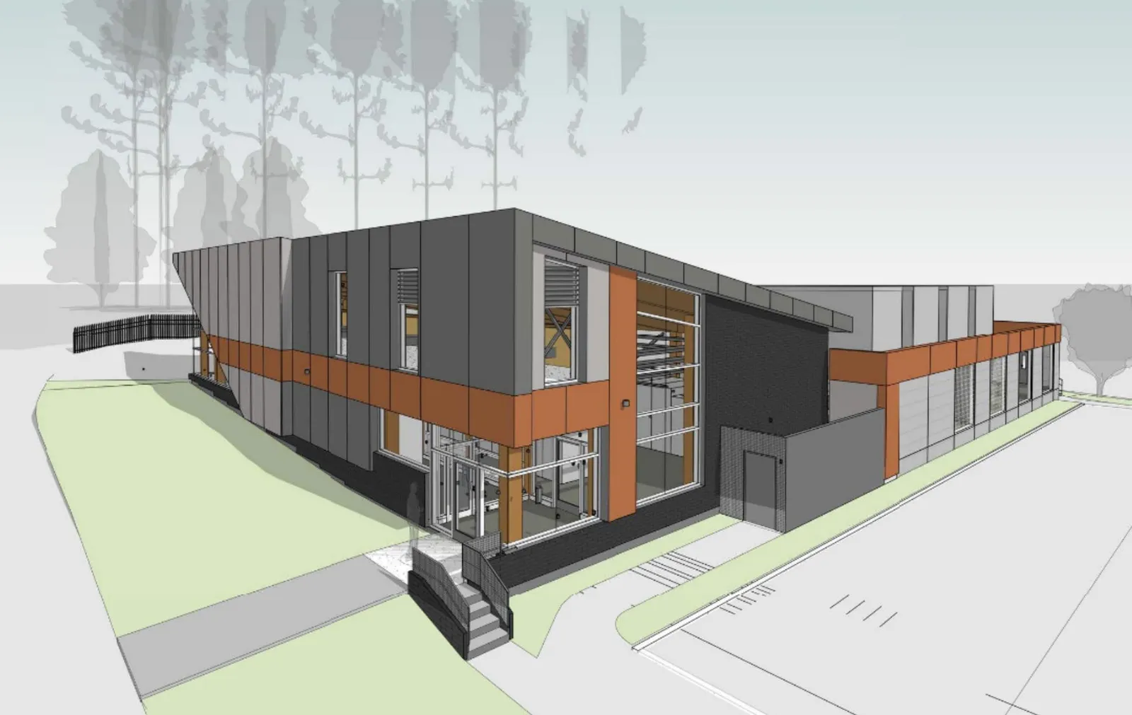 Preliminary rendering of the proposed Electrical Energy Centre building
