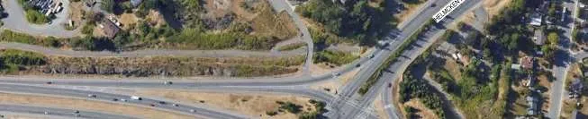 Aerial site plan crop showing the highway interchange near the hospital campus