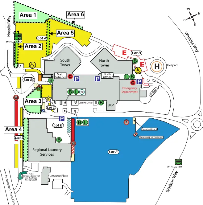 Labeled parking map "Figure 2: Site Context" highlighting assessment Areas 1 through 6 with dashed outlines and green fill