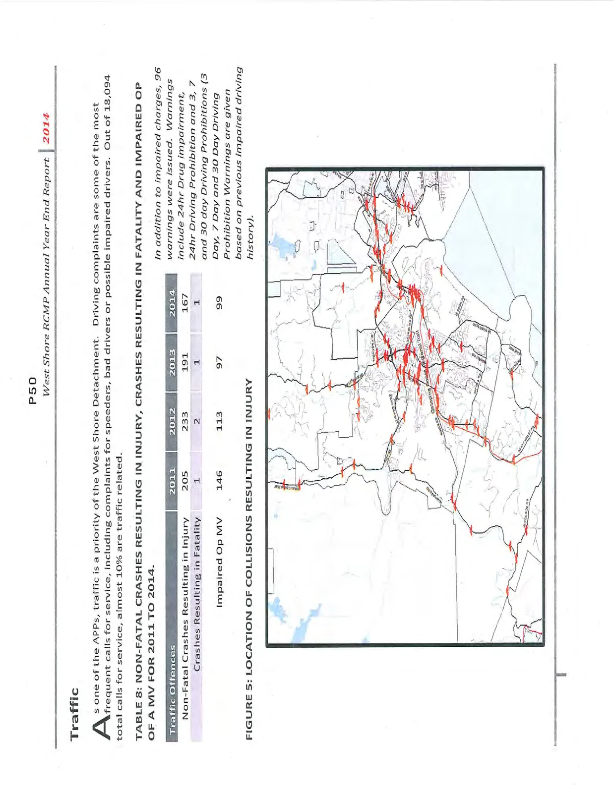 Map showing the locations of collisions resulting in injury in the West Shore area