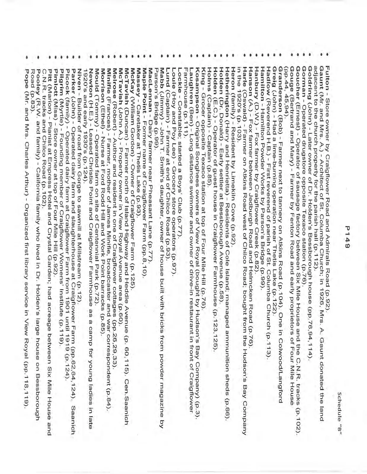 List of suggested street names for View Royal pioneers and placenames, Fulton to Pope