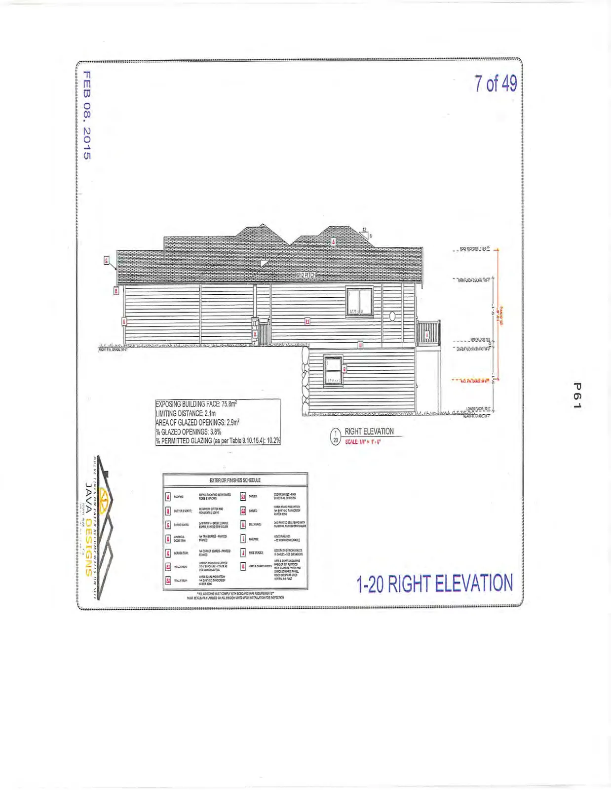 1-20 Right Elevation rendering showing building side profile and window placement.