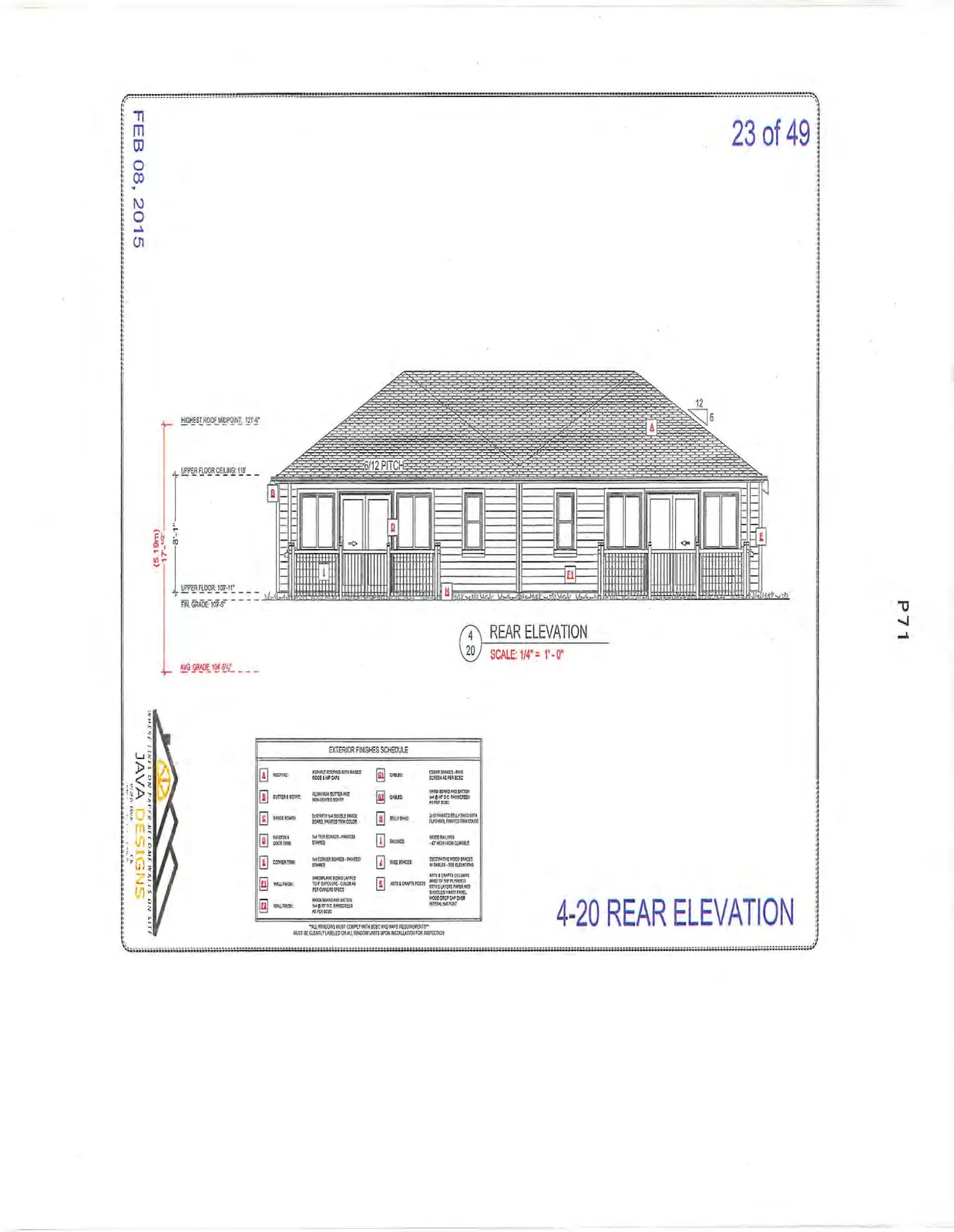 4-20 Rear Elevation showing two-story design with large window sections.