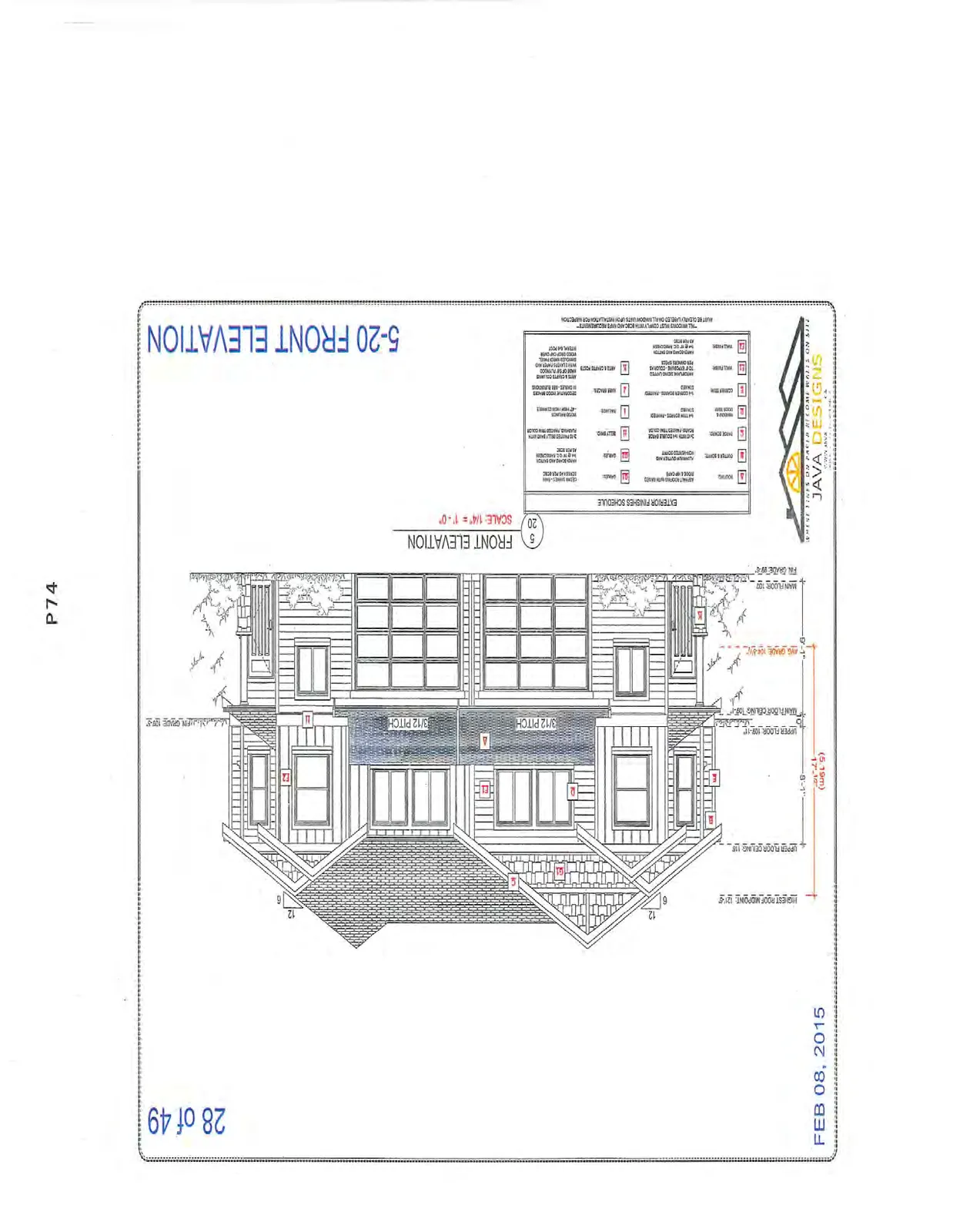 5-20 Front Elevation showing architectural design.