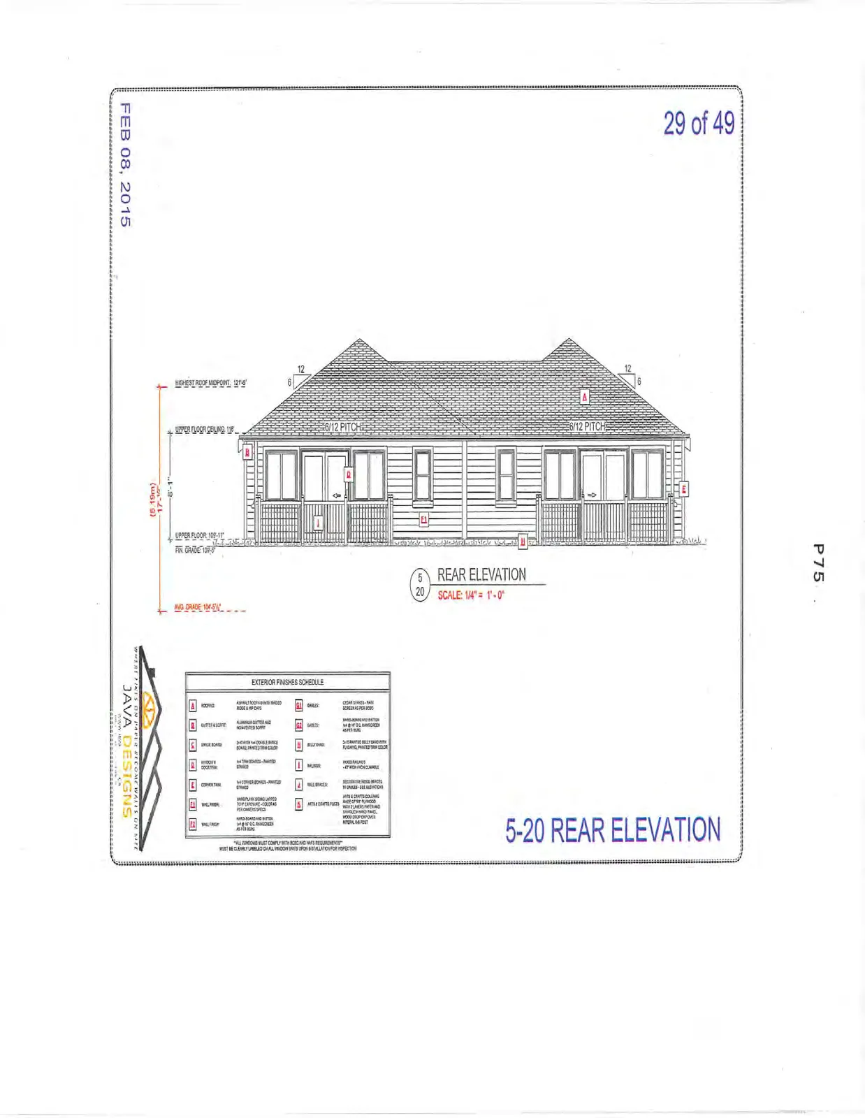 5-20 Rear Elevation showing rear facade design.