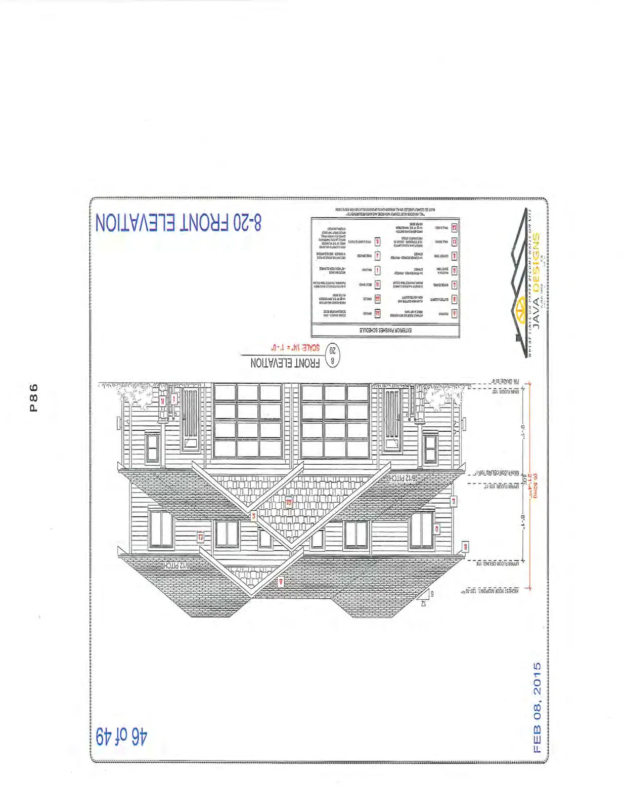 8-20 Front Elevation showing architectural design.