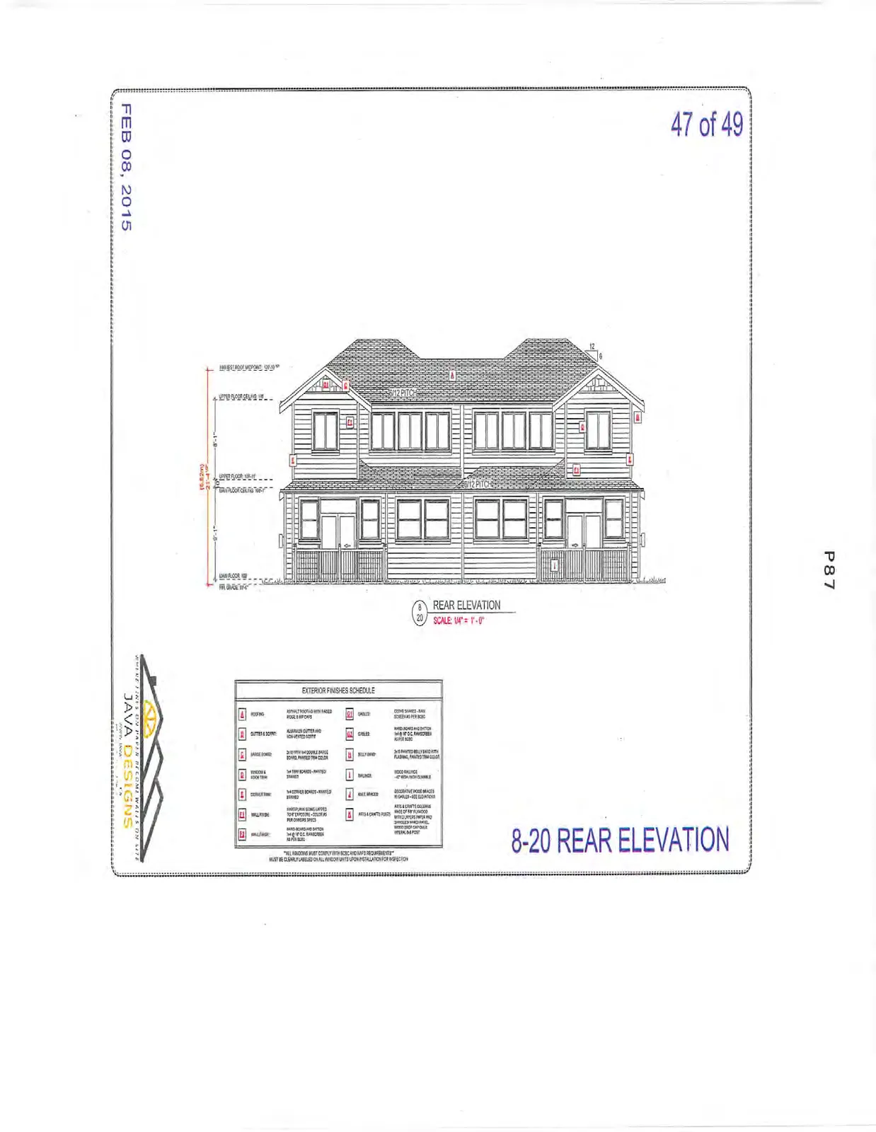 8-20 Rear Elevation showing architectural design.