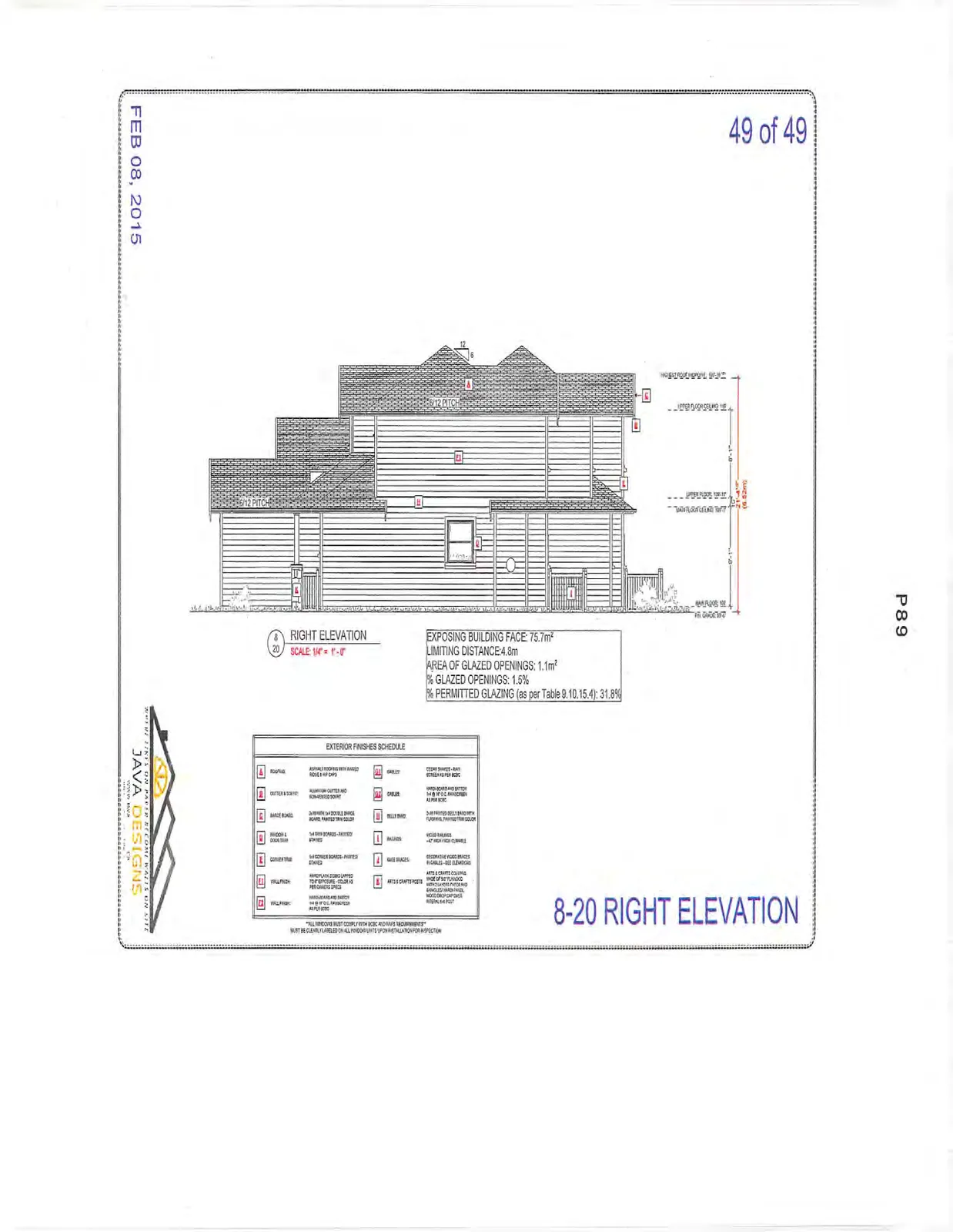 8-20 Right Elevation showing building side profile.