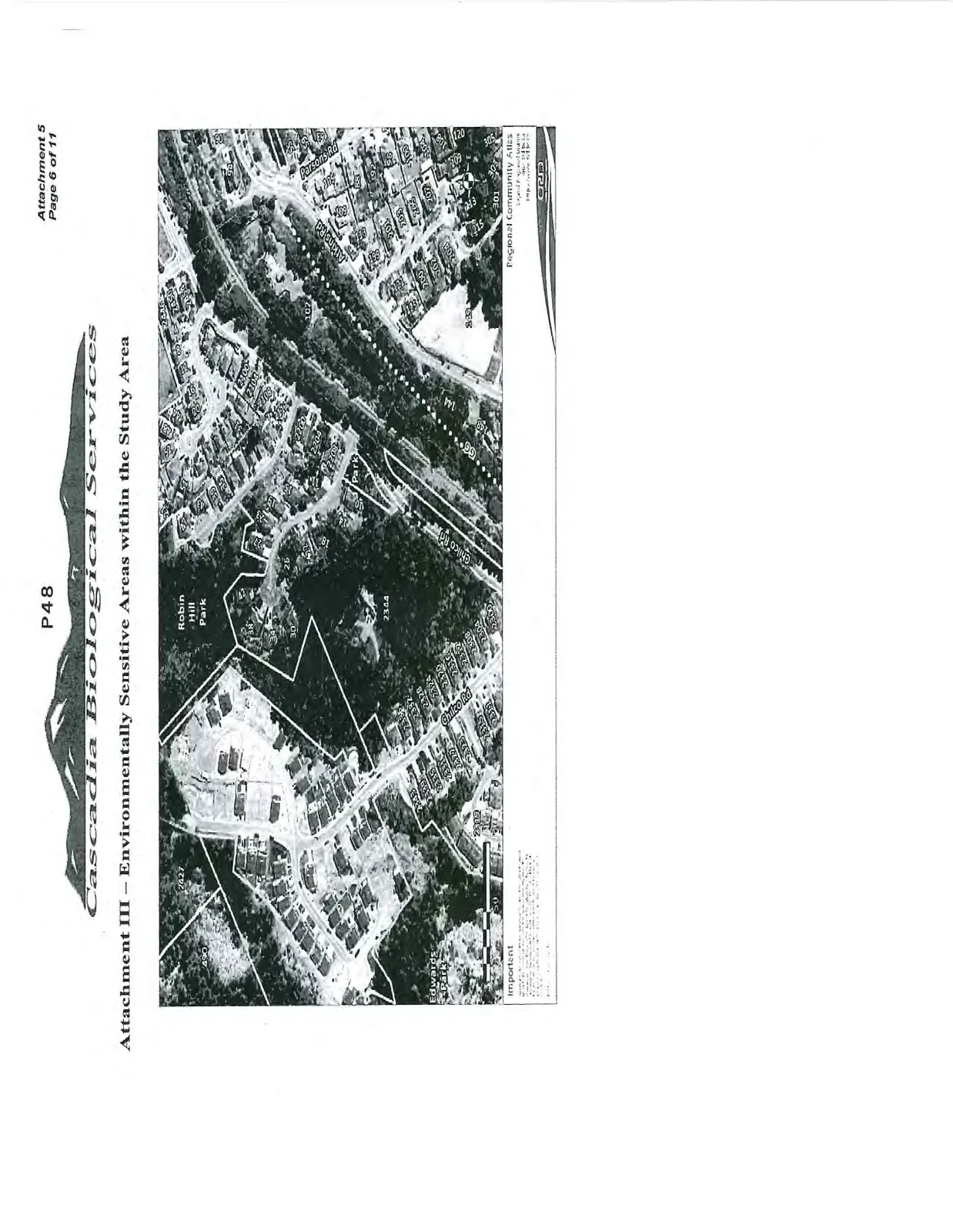 Aerial map identifying environmentally sensitive areas within the study area