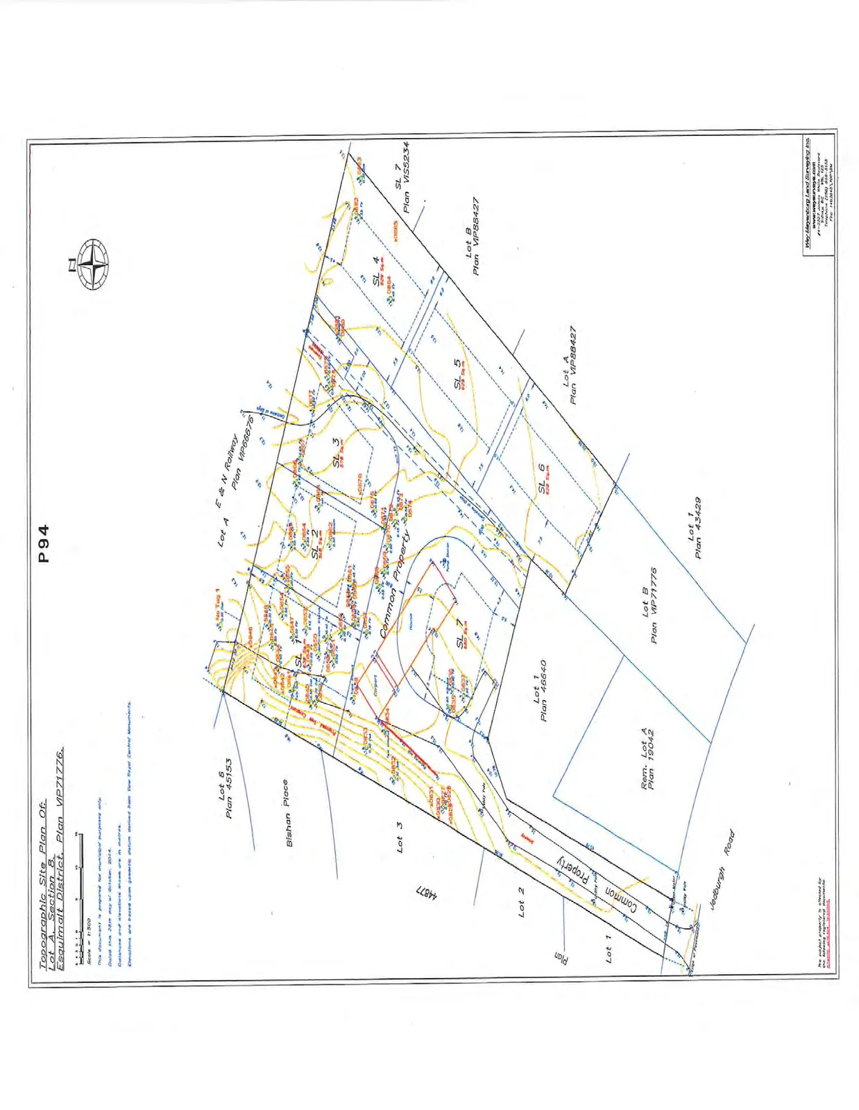 Topographic site plan map showing residential lots SL 1 through SL 7, common property areas, and surrounding roads including Bishan Place and Jedburgh Road.
