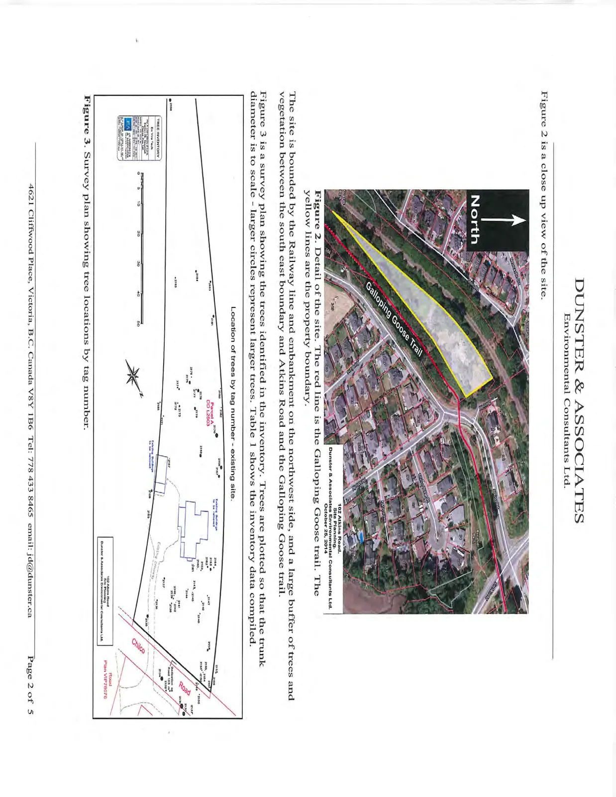 Figure 2. Detail of the site. The red line is the Galloping Goose trail. The yellow lines are the property boundary.