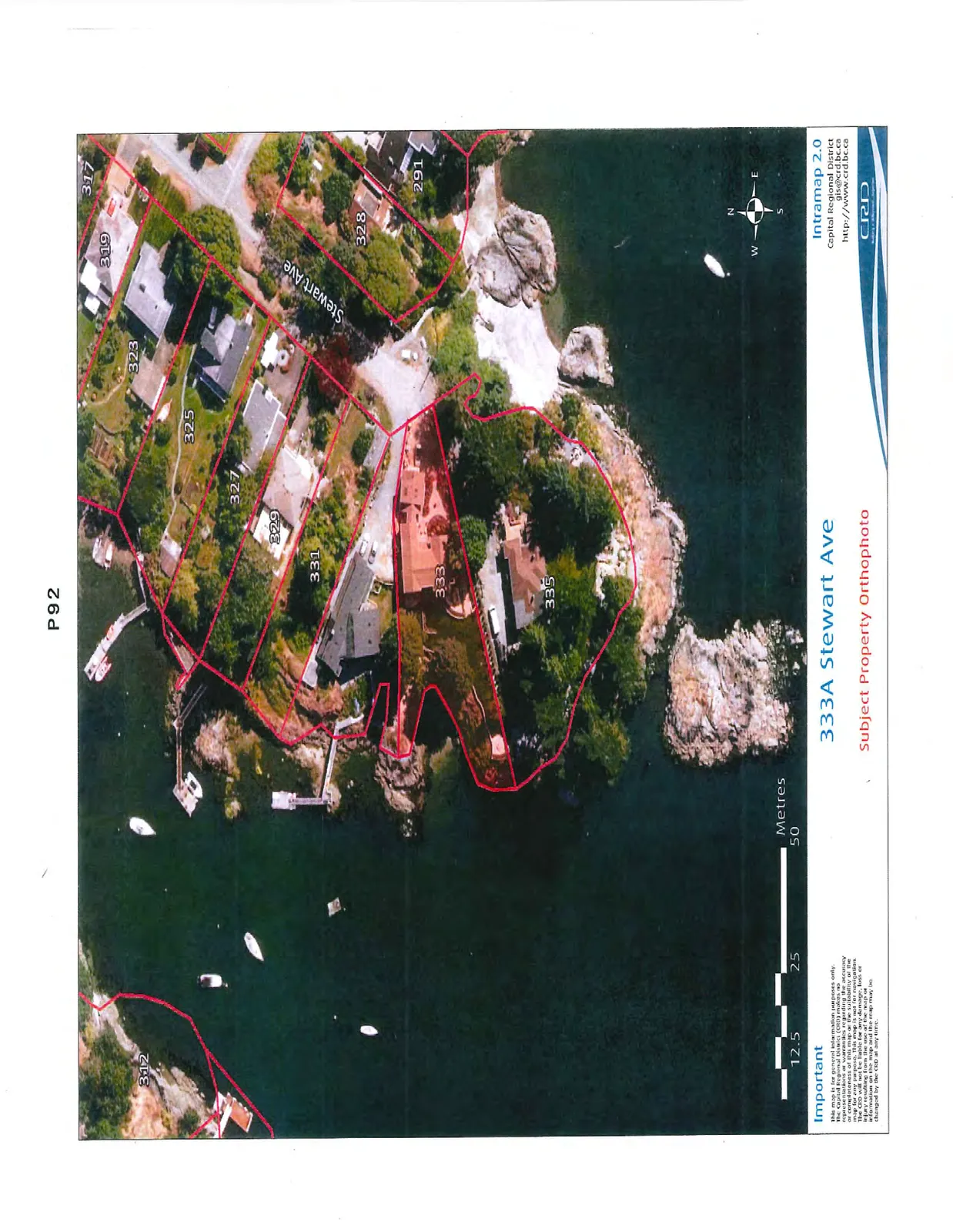 Aerial orthophoto showing 333A Stewart Avenue and adjacent properties with red parcel boundary overlays