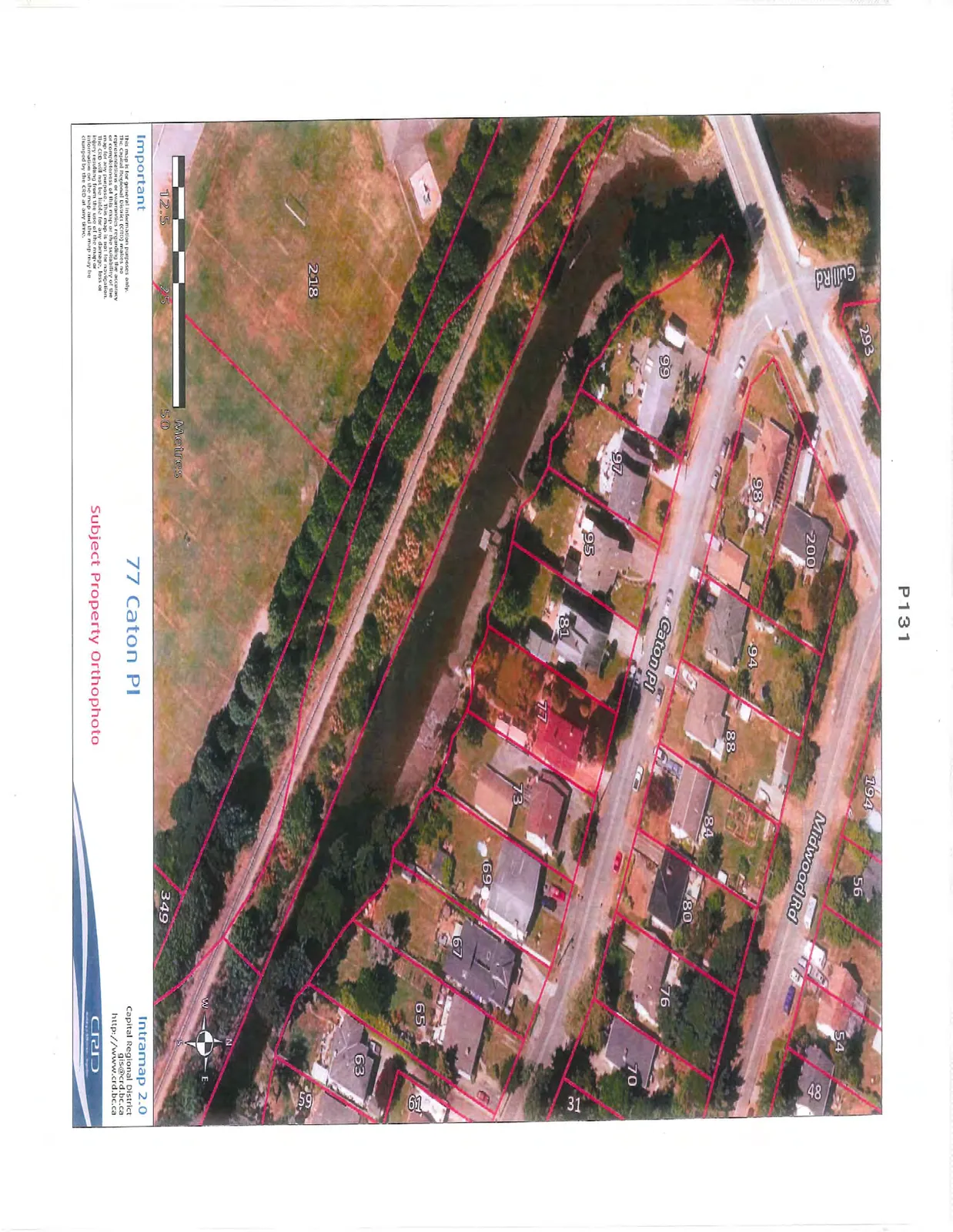 Subject Property Orthophoto showing lot 77 and existing structures