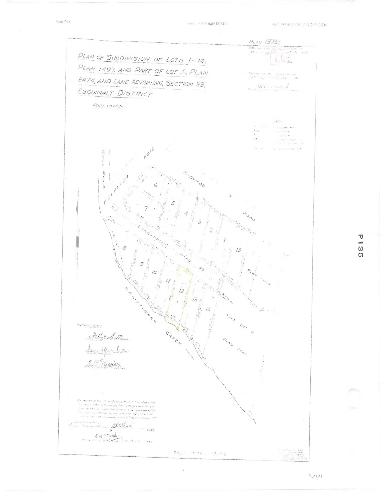 Plan of subdivision for lots including the subject property