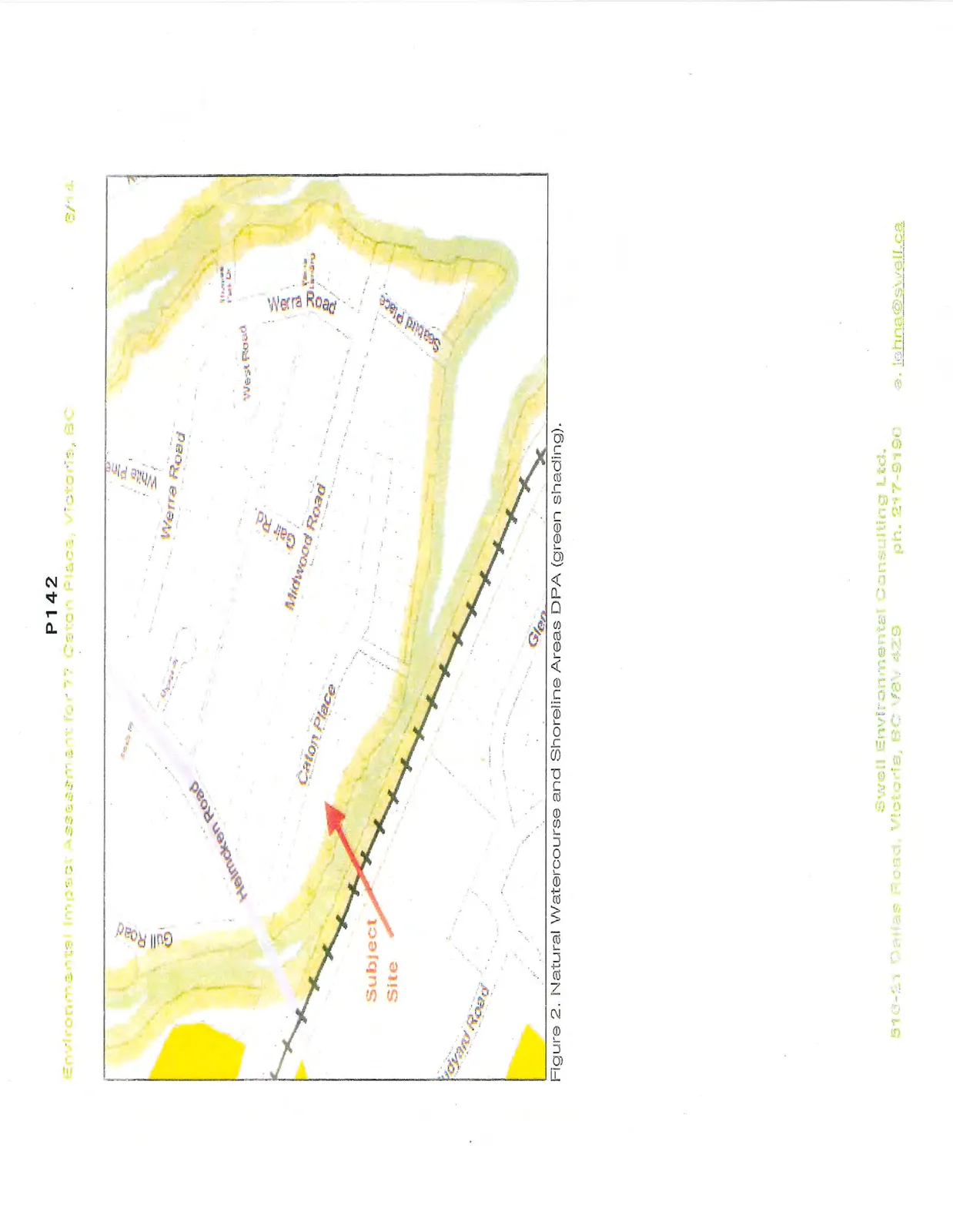 Map showing the Natural Watercourse and Shoreline Areas DPA (green shading)
