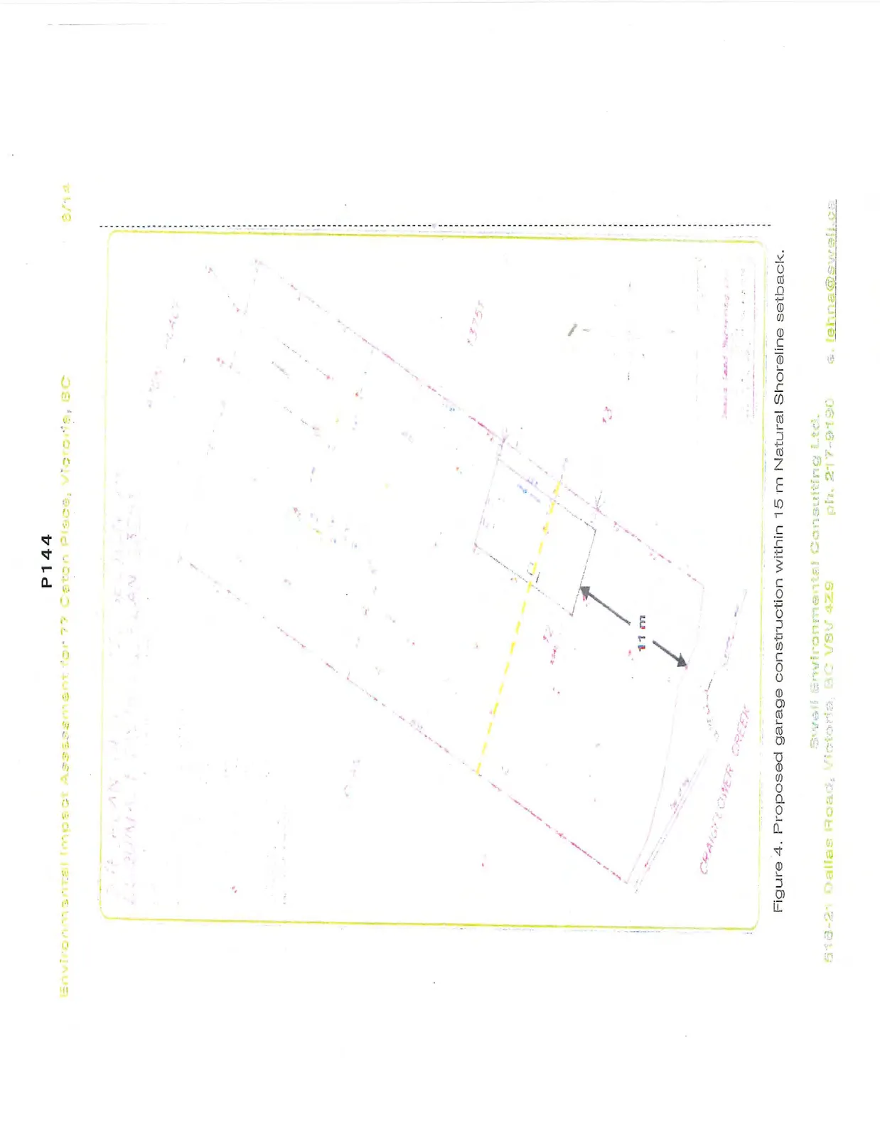 Diagram showing the proposed garage construction within the 15m Natural Shoreline setback