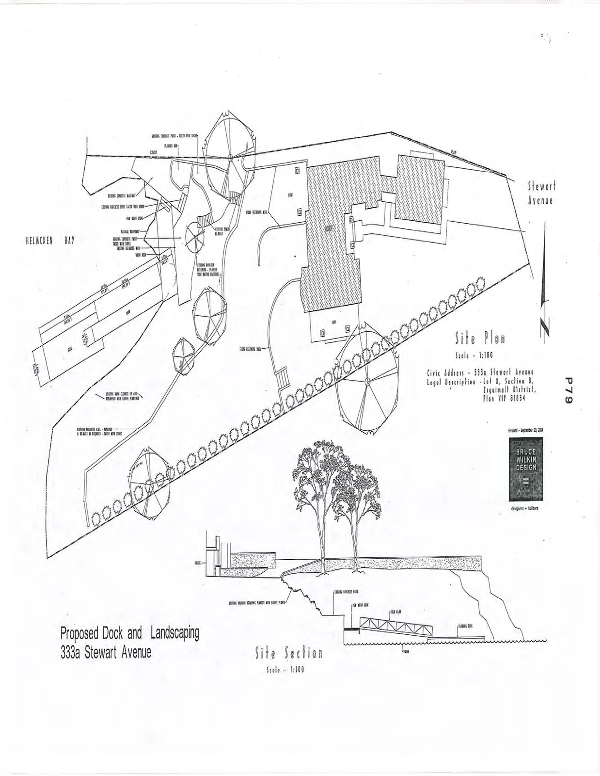 Site Plan and Site Section for proposed dock and landscaping at 333a Stewart Avenue