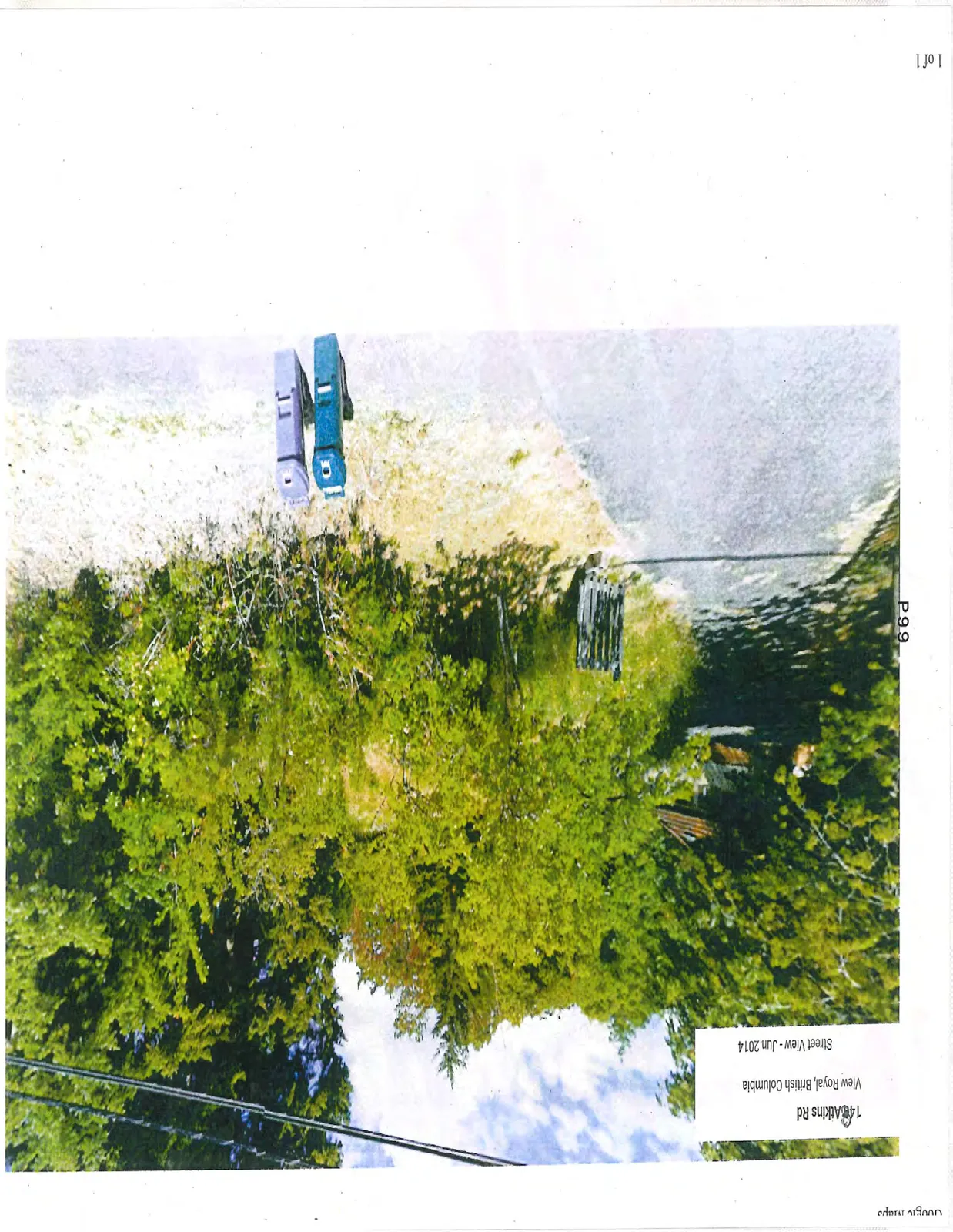 Street view photograph showing the roadside area of 148 Atkins Rd with two waste collection bins (one blue, one purple) situated near thick foliage.