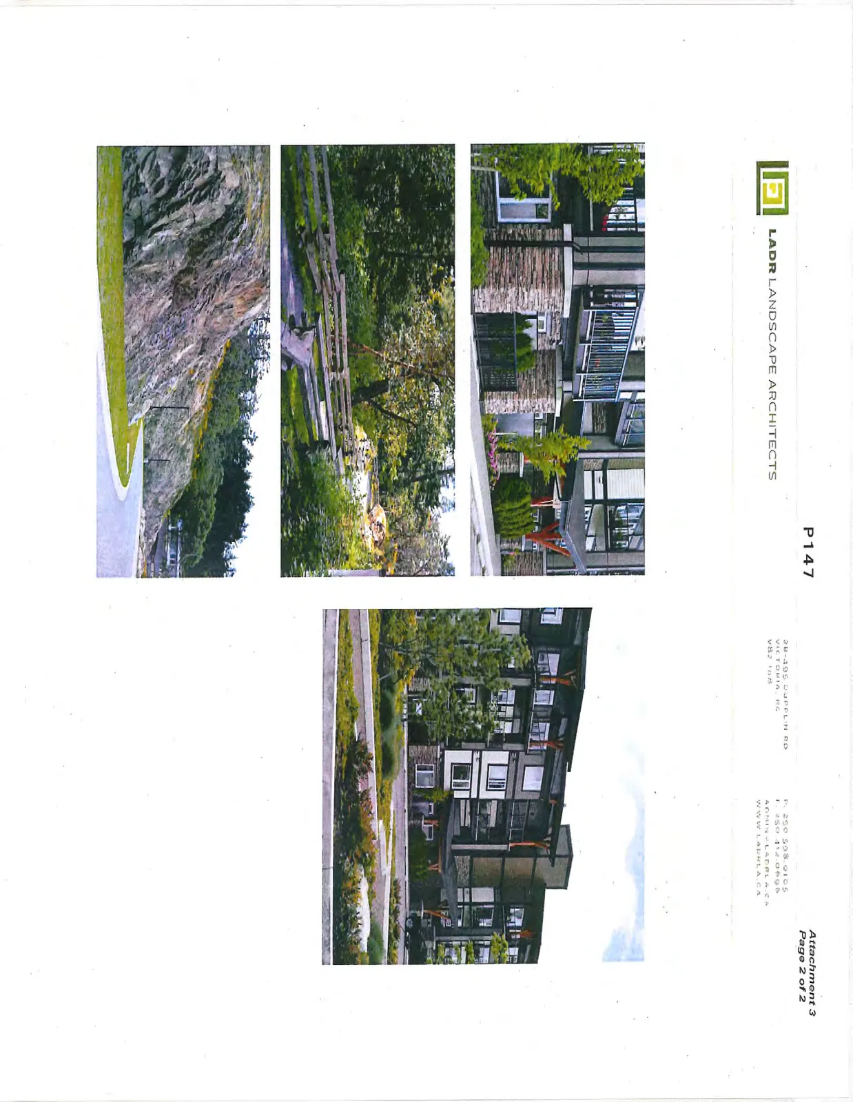 Rendering of building facade with stone accents and red structural supports
